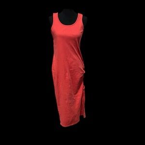 Blushe red orange tank Midi Dress with crisscross tie and slit on side, Small